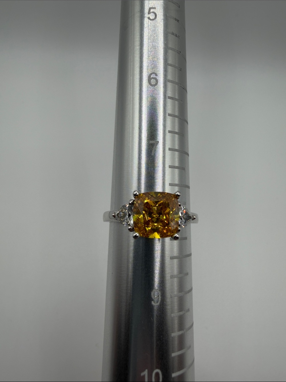 Yellow Cushion-Cut Gemstone Three-Stone cocktail Ring in Sterling Silver 925